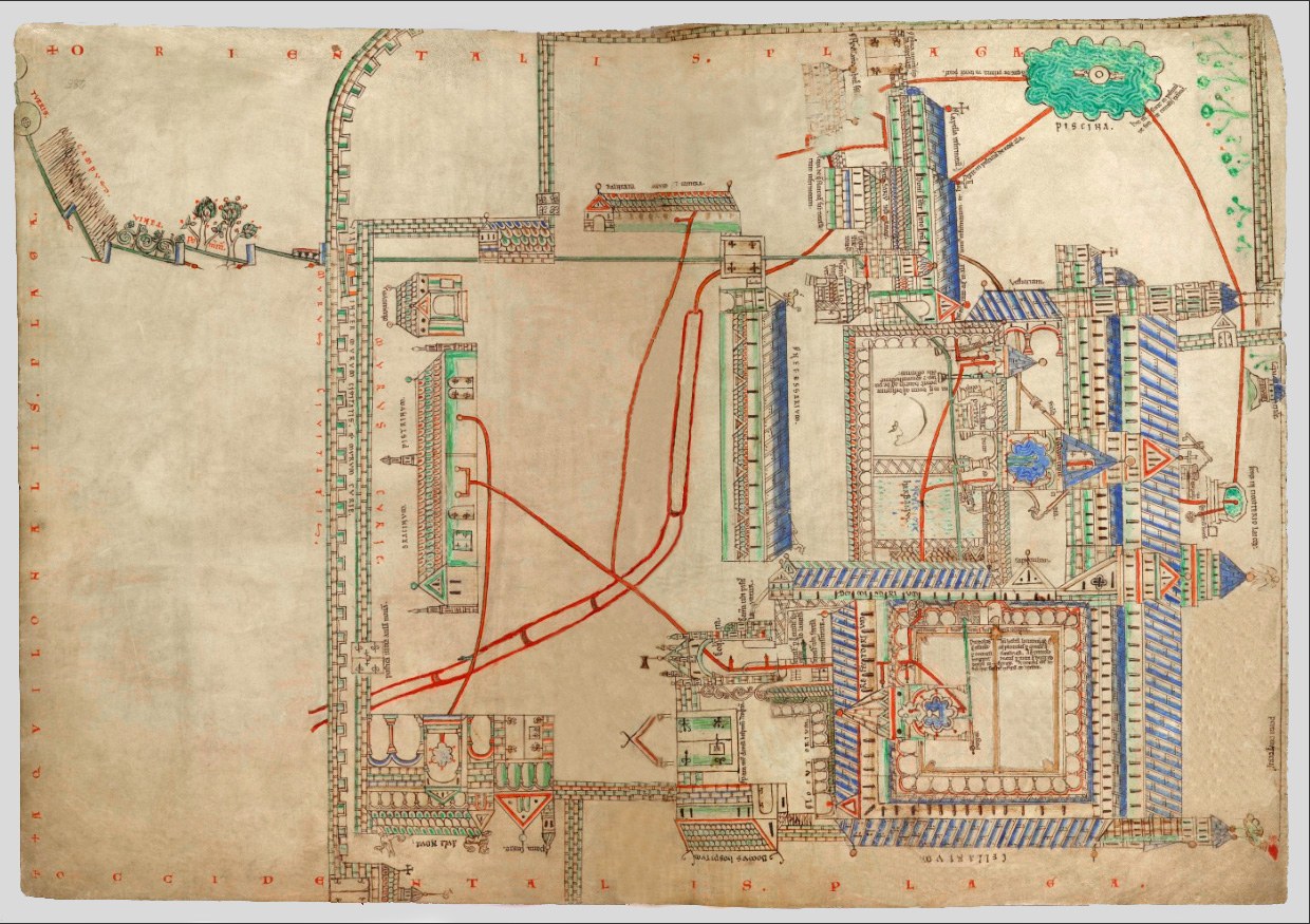 Plano del sistema hidráulico de la catedral de Canterbury, Salterio de Eadwine, siglo XII